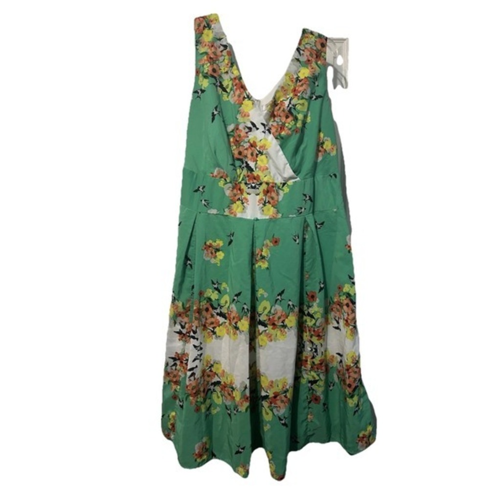 DressBarn Women 16 Floral Sleeveless V-Neck Green Dress Formal Special Occasions